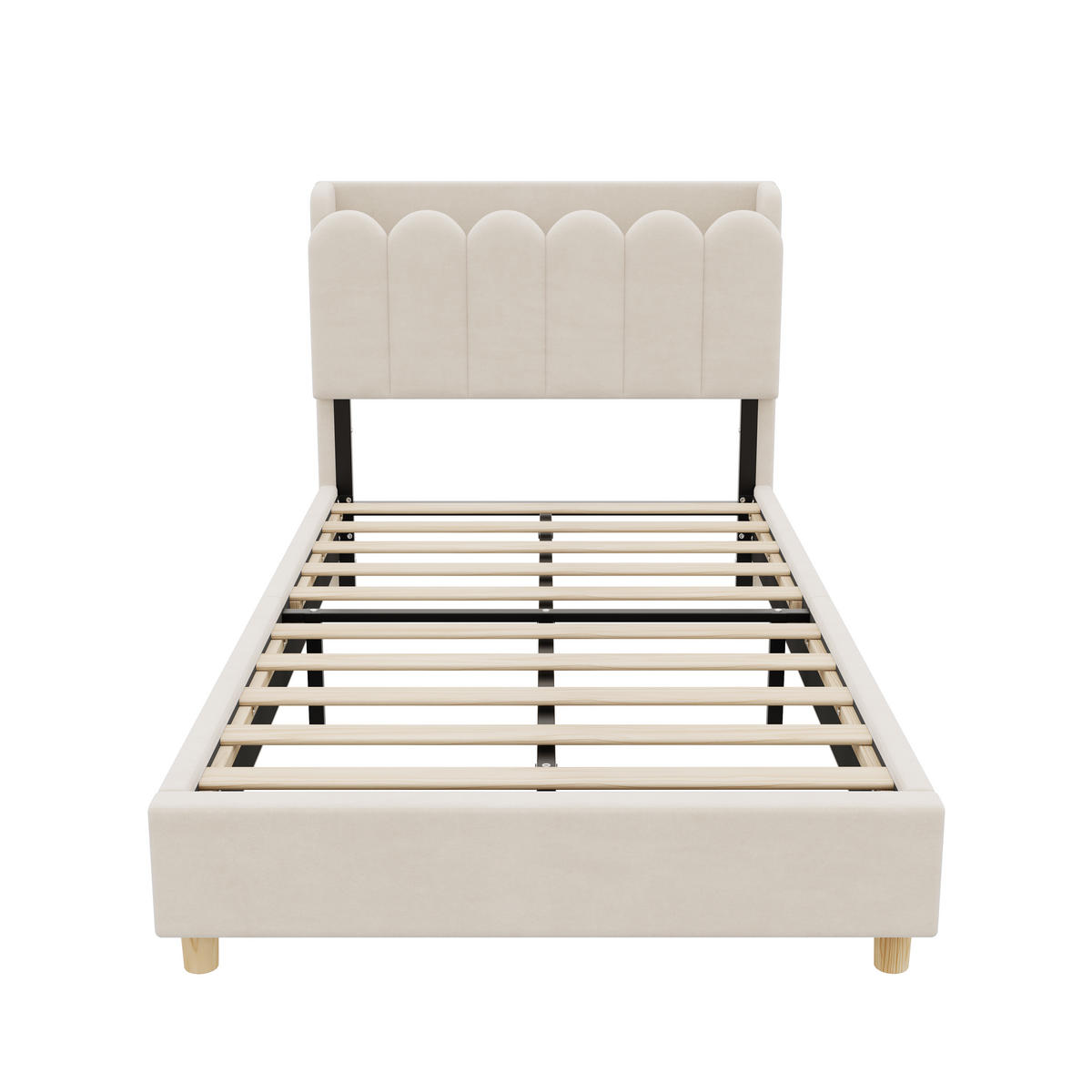 POLSTERBETT 90/200 cm in Beige Samt mit Leselampe, USB und Type-C, gepolstertem Kopfteil und Stauraum - Beige/Naturfarben, Holzwerkstoff/Textil (90/200cm) - STILVORA