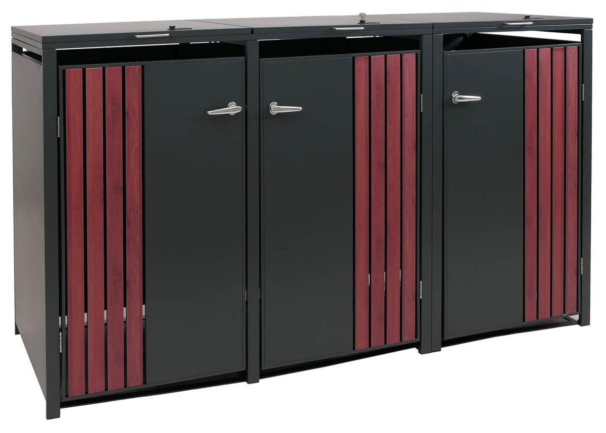 3ER-MÜLLTONNENVERKLEIDUNG Anthrazit, Dunkelbraun - Anthrazit/Dunkelbraun, Metall (200/122/84cm) - MCW