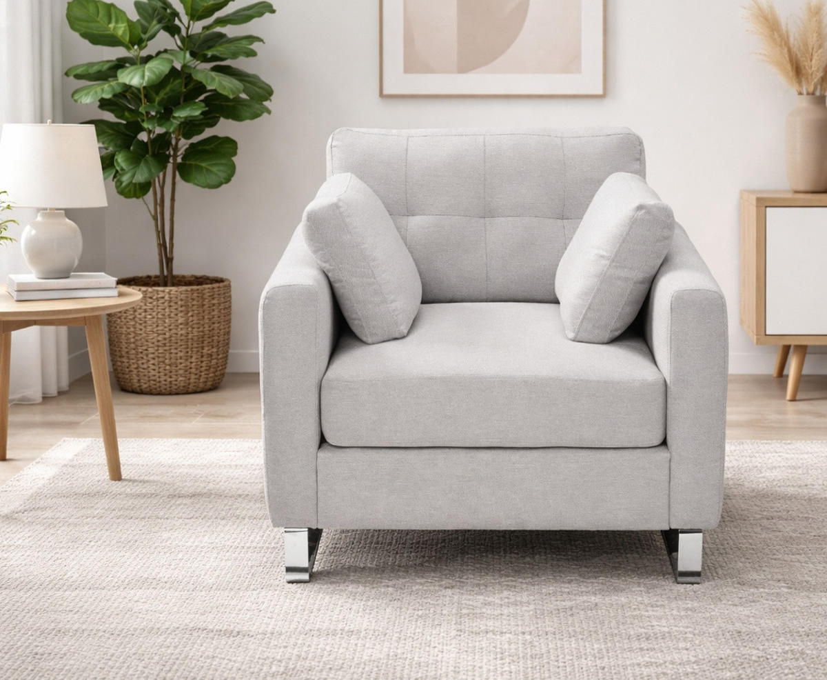 SESSEL hellgrau Flachgewebe 93 x 94 cm, Clubsessel mit Steppoptik - Chromfarben/Hellgrau, Holz/Textil (93/92/94cm) - Inn.Furn