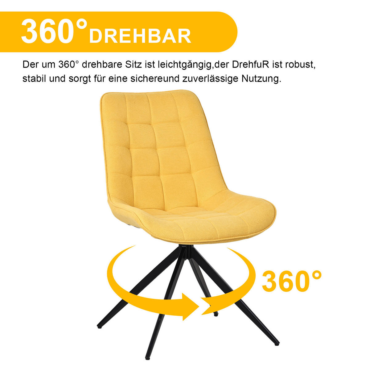 ESSZIMMERSTUHL-SET 2 Stück mit Drehfunktion aus Stoff(YZ4) - Gelb, Textil (53/85.5/62cm) - HOMAVO