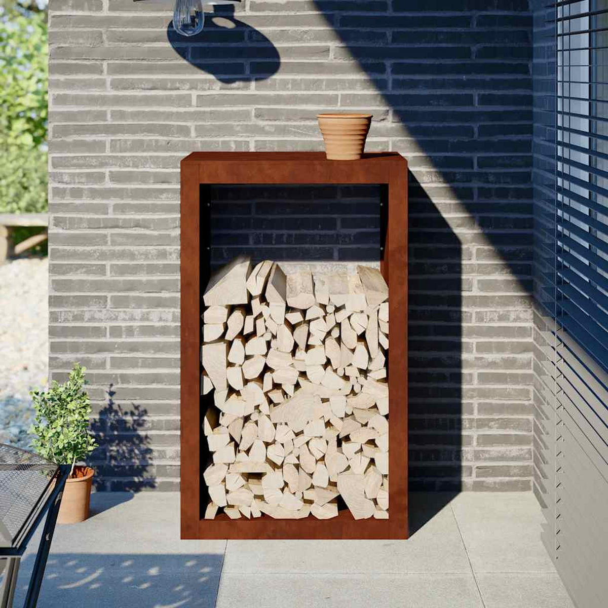 BRENNHOLZREGAL 60/40/100 Cm Wetterfester Stahl - Rotbraun, Metall (40/100/60cm) - vidaXL