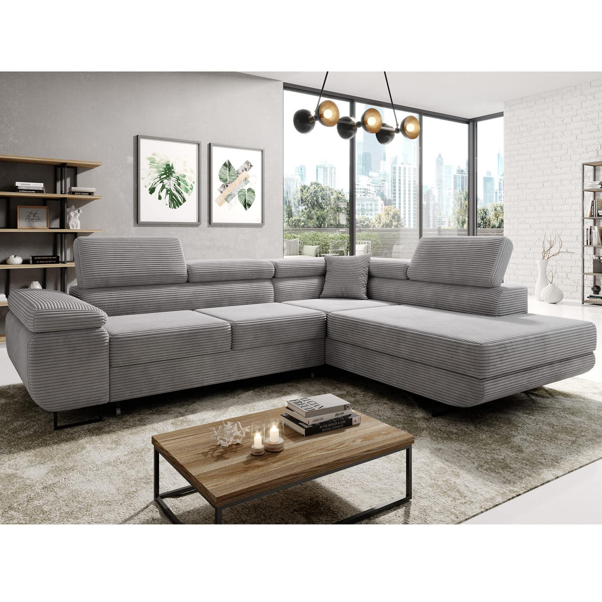 ECKSOFA ASTORP, Sofa aus Cord Grün - Poso 14 - Waldgrün/Dunkelgrün, Textil/Metall (203/277cm) - Moderno Meble