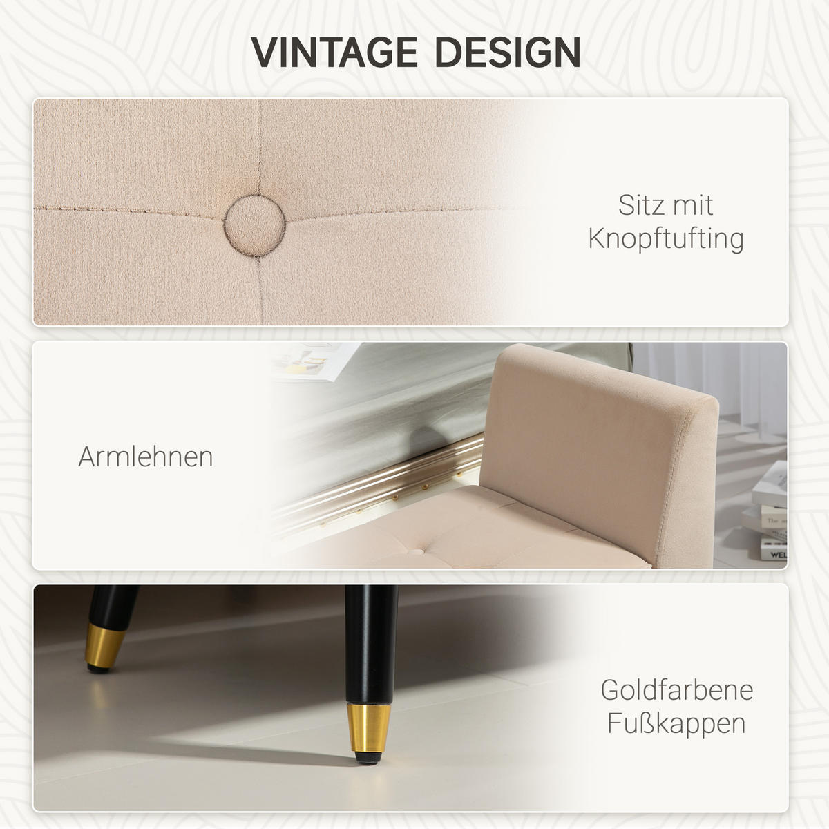 LUXUS Sitzbank Polsterbank mit Stauraum Beige 107 x 42 x 65 cm - Beige, Kunststoff (107/65/42cm) - HOMCOM
