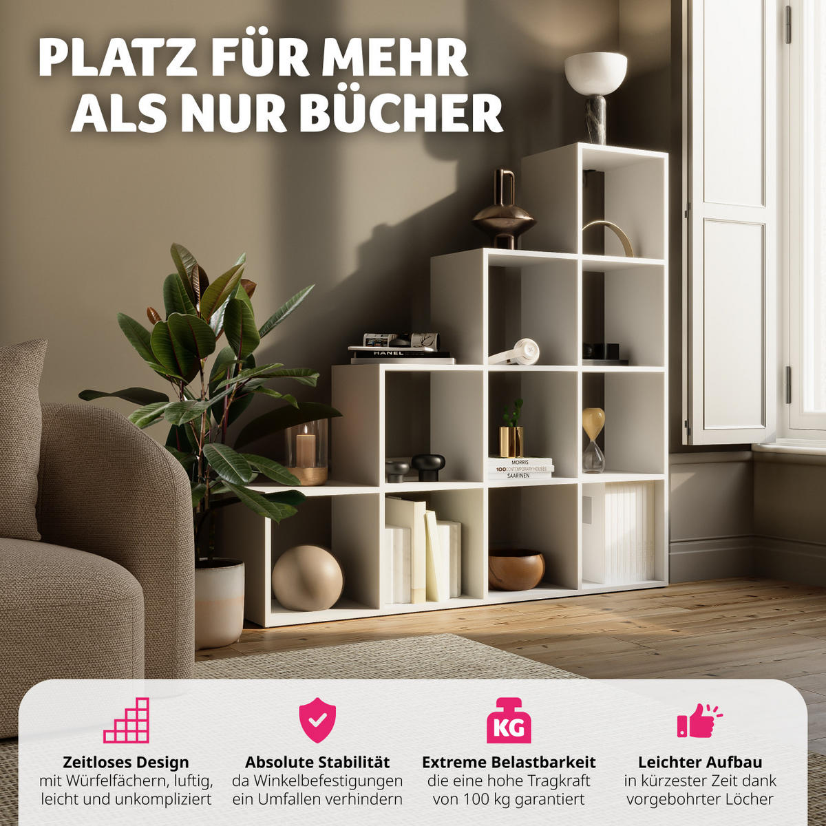 BÜCHERREGAL Talisa,130 x 29 cm x 130 cm,weiß - Weiß, Holzwerkstoff (130/130/29cm) - tectake