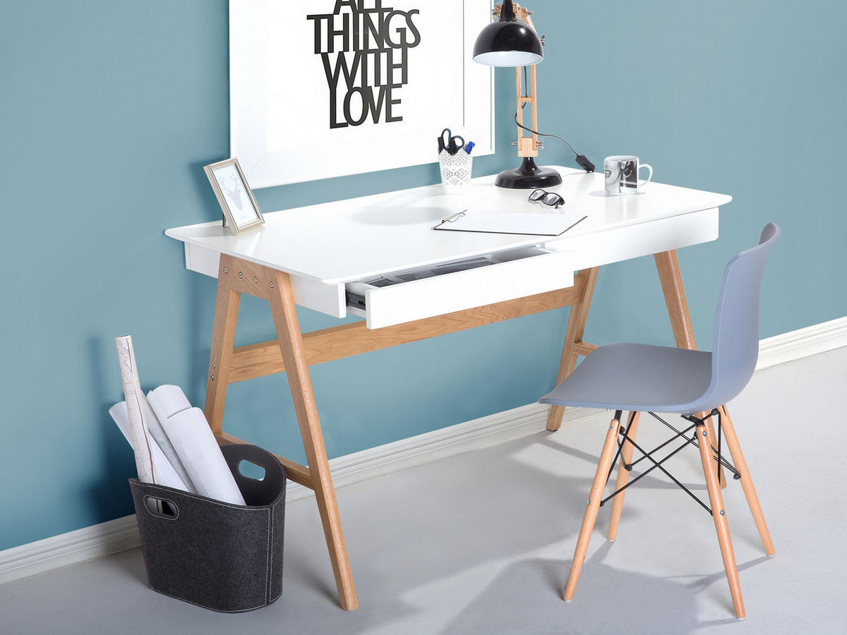 SCHREIBTISCH weiß 120/70/75 cm Sheslay - Weiß, Holzwerkstoff (70/120/75cm) - Beliani