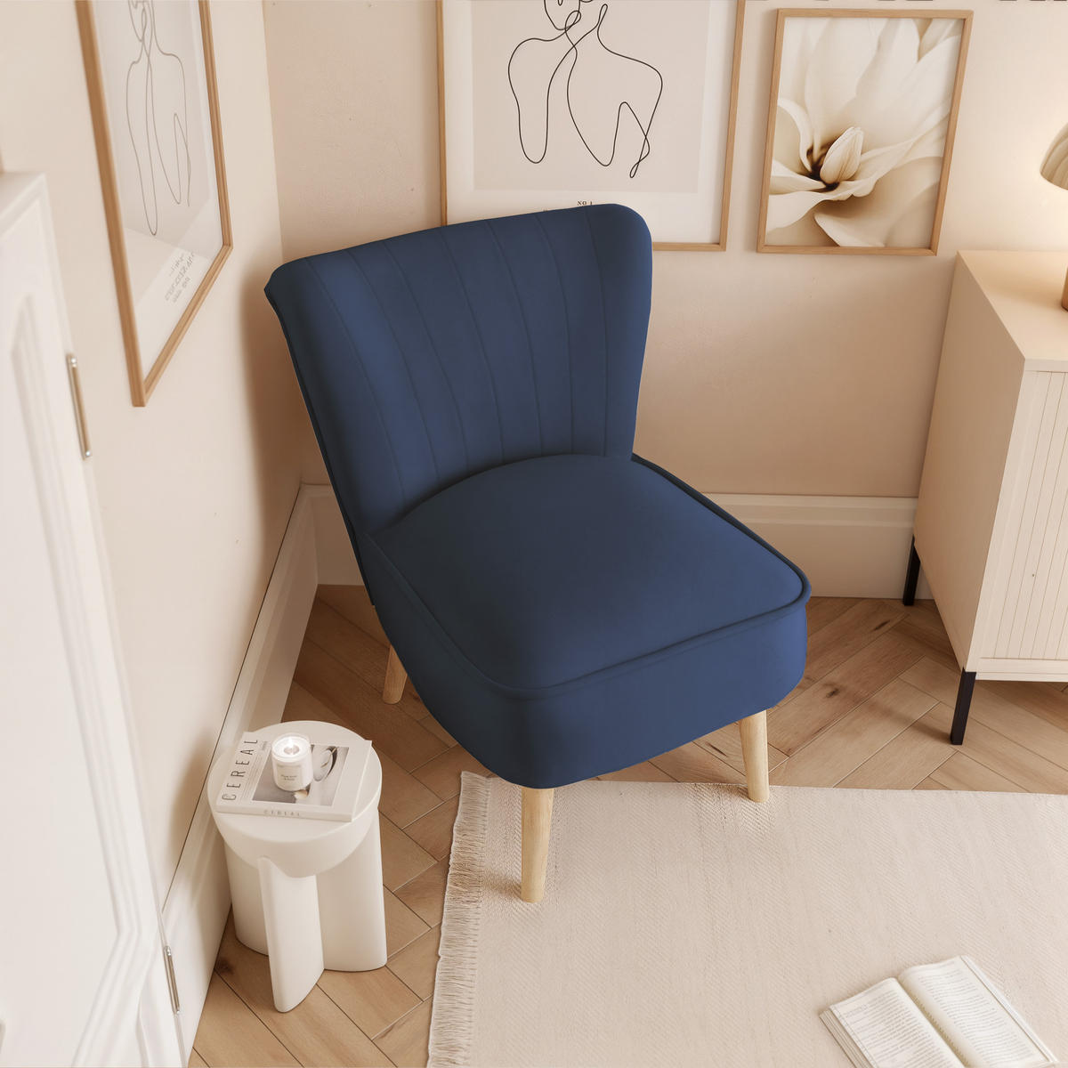 SESSEL DANTE 67/76/76 cm, Samtstoff Marineblau - Buchefarben/Dunkelblau, Holz/Textil (67/76/76cm) - Idohome