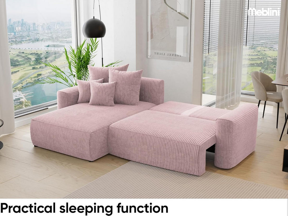 ECKSOFA BALI L - Pink/Schwarz, Holzwerkstoff (260/160cm) - Meblini