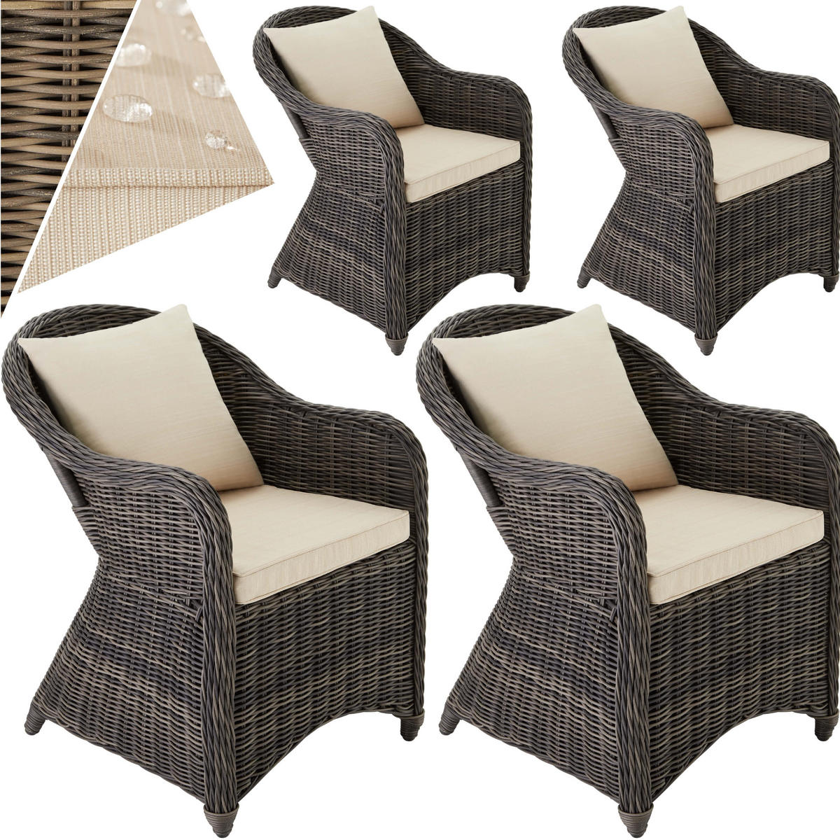 RATTANSESSEL 4er Set, 71 x 60 x 84 cm,grau - Grau, Kunststoff (60/84/71cm) - tectake