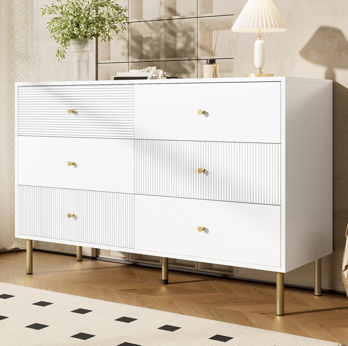 KOMMODE 120/40/78 cm aus MDF mit 6 Schubladen Weiß - Weiß, Holzwerkstoff (120/78/40cm) - Modenvie