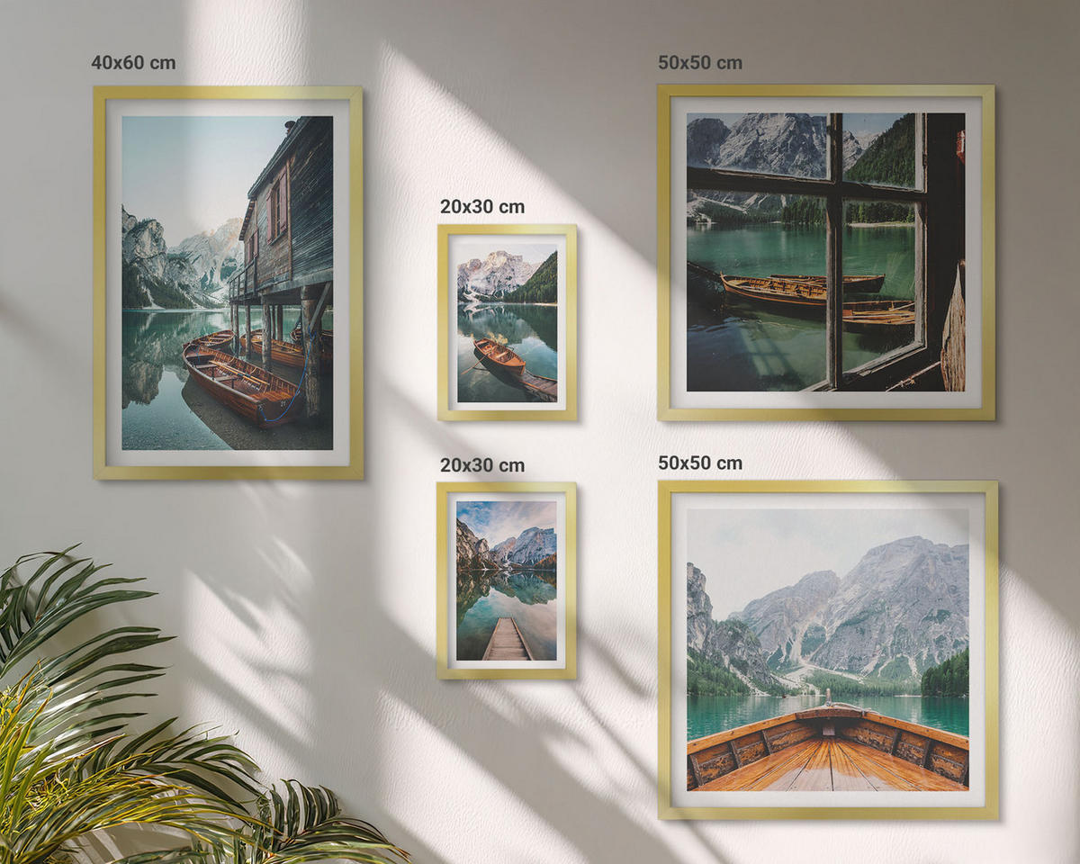 BILDER SET 5er Set - 50x50 cm & 20x30 cm & 40x60 cm Goldrahmen - Haus am Bergsee Łódź - Goldfarben, Kunststoff (40/60cm) - TULUP