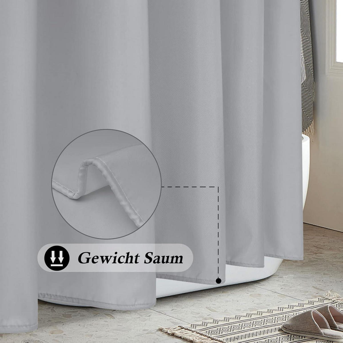 DUSCHVORHANG Grau 200 x 200 cm Wasserdicht - Grau, Textil (200/200cm)