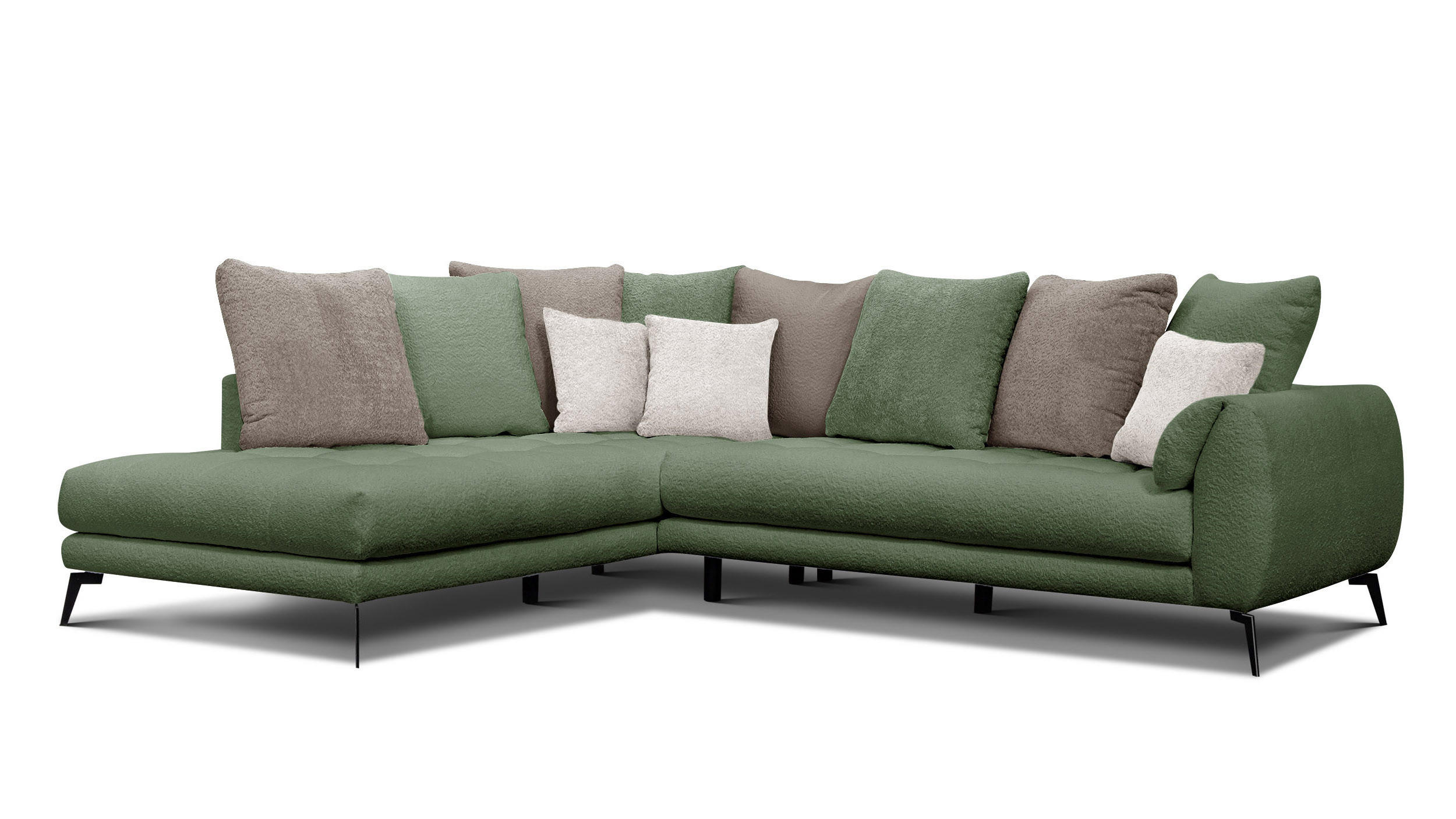 ECKSOFA CALME 5-Sitzer, olive und beige - Olivgrün, Holz/Textil (294/229cm) - Courtois Laville