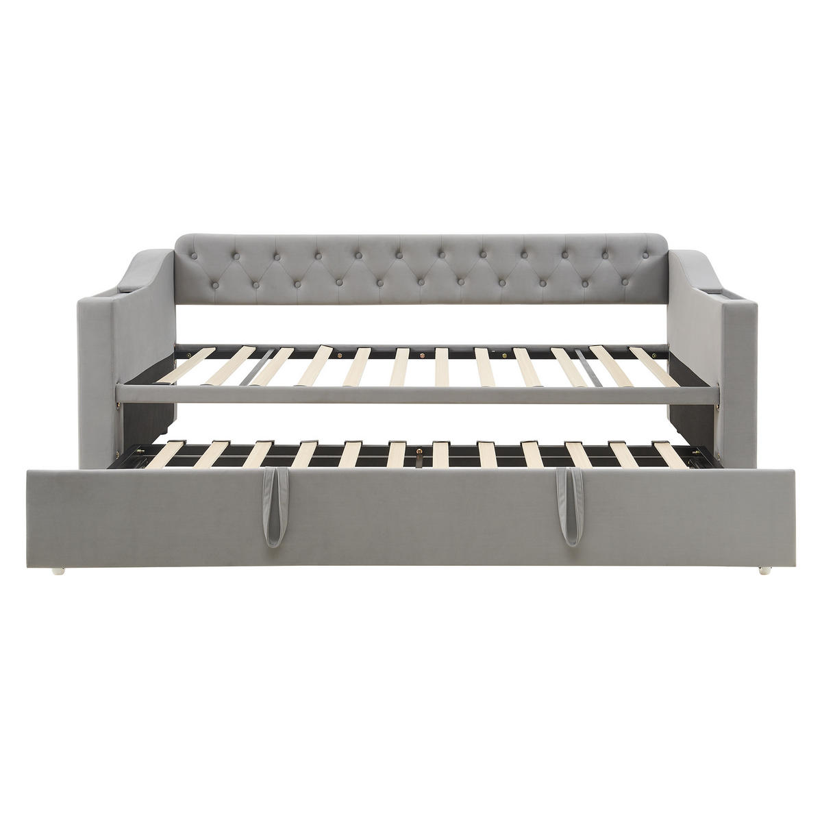 POLSTERBETT Schlafsofa 90/180 cm grau mit integrierten Stauraum und Ladeanschlüssen - Grau, Textil (90/180cm) - OKWISH