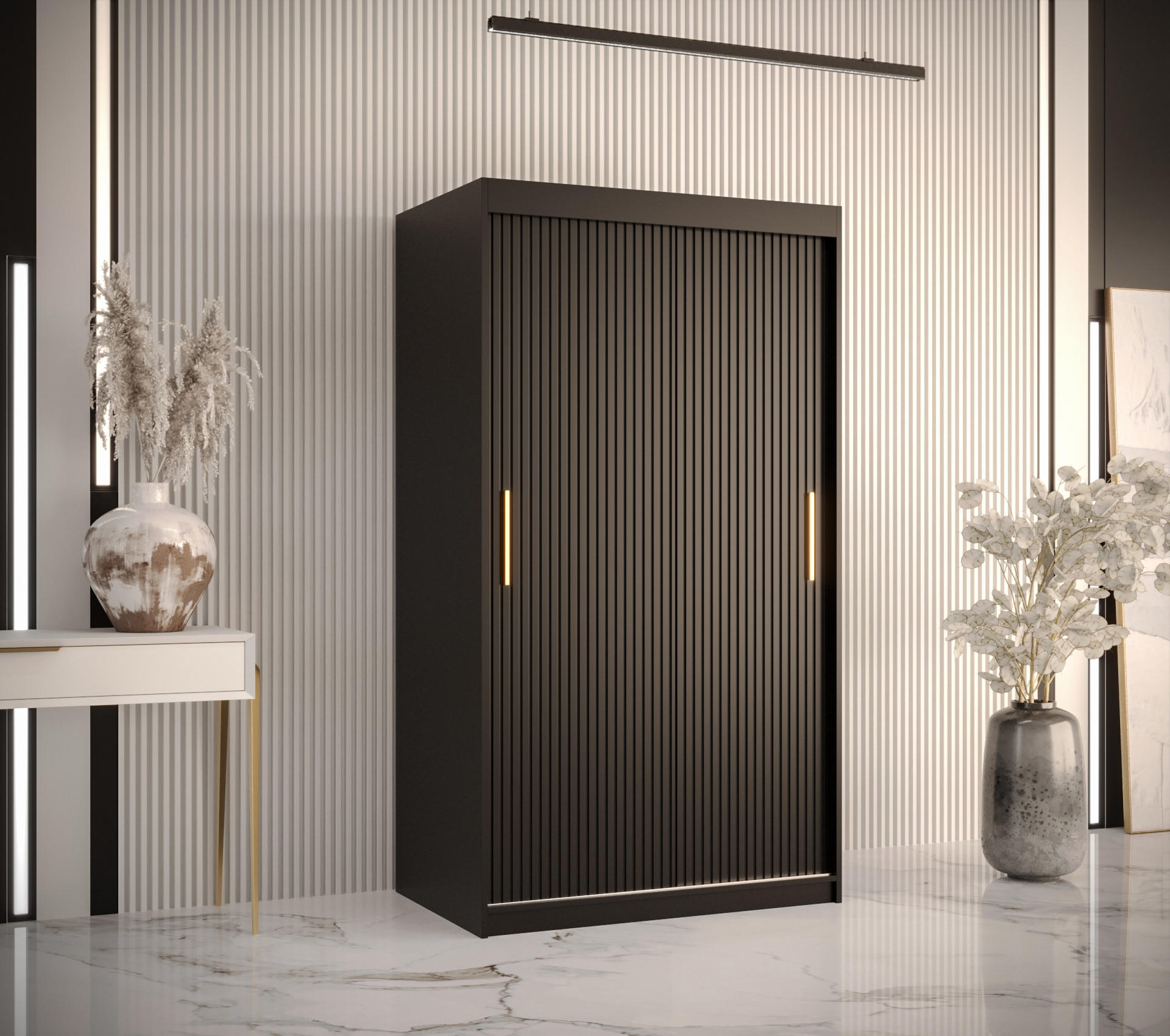 SCHWEBETÜRENSCHRANK 200/100/62 2-türig - Goldfarben/Schwarz, Holz/Kunststoff (100/200/62cm) - MÖBEL KRYSPOL
