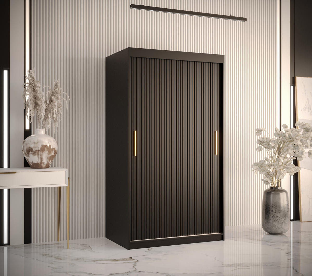 SCHWEBETÜRENSCHRANK 200/100/62 2-türig - Goldfarben/Schwarz, Holz/Kunststoff (100/200/62cm) - MÖBEL KRYSPOL