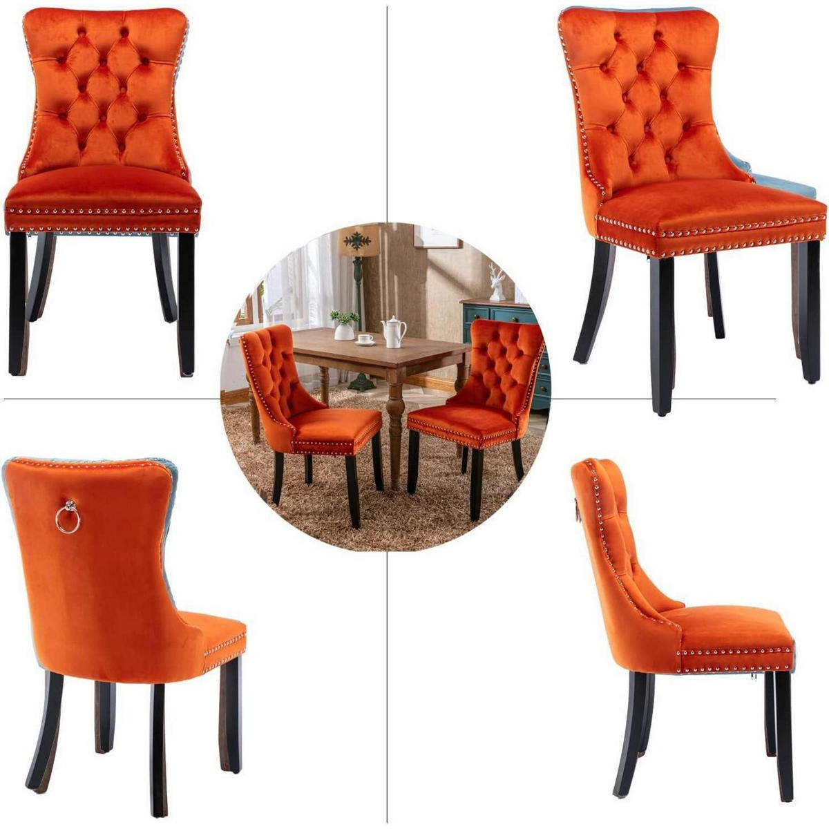 ESSZIMMERSTÜHLE 6er-Set Samt Orange mit Massivholzbeinen - Orange, Textil (50/95.2/62cm)