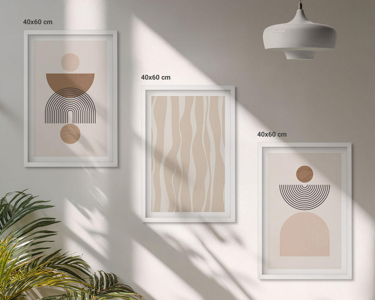 BILDER SET 3er Set - 40x60 cm Weißer Rahmen - Abstrakte Formen braun beige - Weiß, Kunststoff (40/60cm) - TULUP