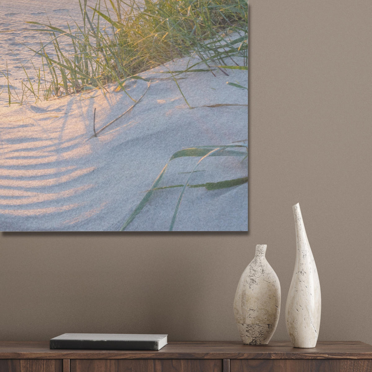 AKUSTIKPANEEL Strand - Sonne - Düne - Gras - Sand - Horizont 90x90 cm - Hellblau, Textil (90/0.9/90cm) - MuchoWow