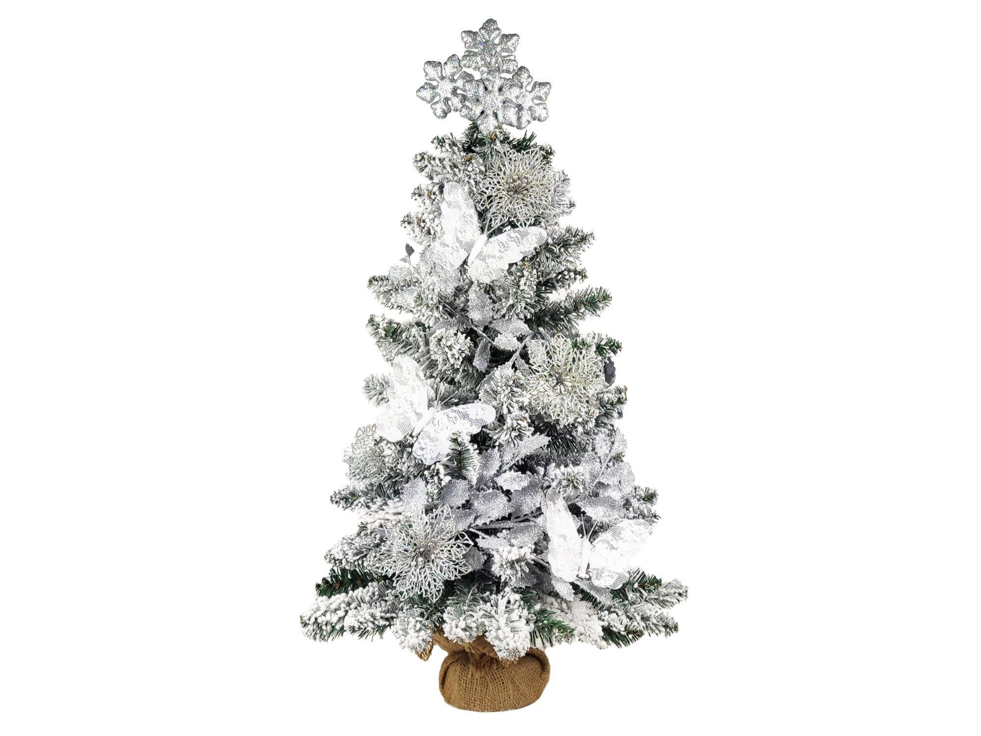 WEIHNACHTSBAUM geschmückt künstlich WEIHNACHTSKARTE 60 cm mit LED-BELEUCHTUNG IM TOPF - Silberfarben/Weiß, Kunststoff (60cm) - LAALU