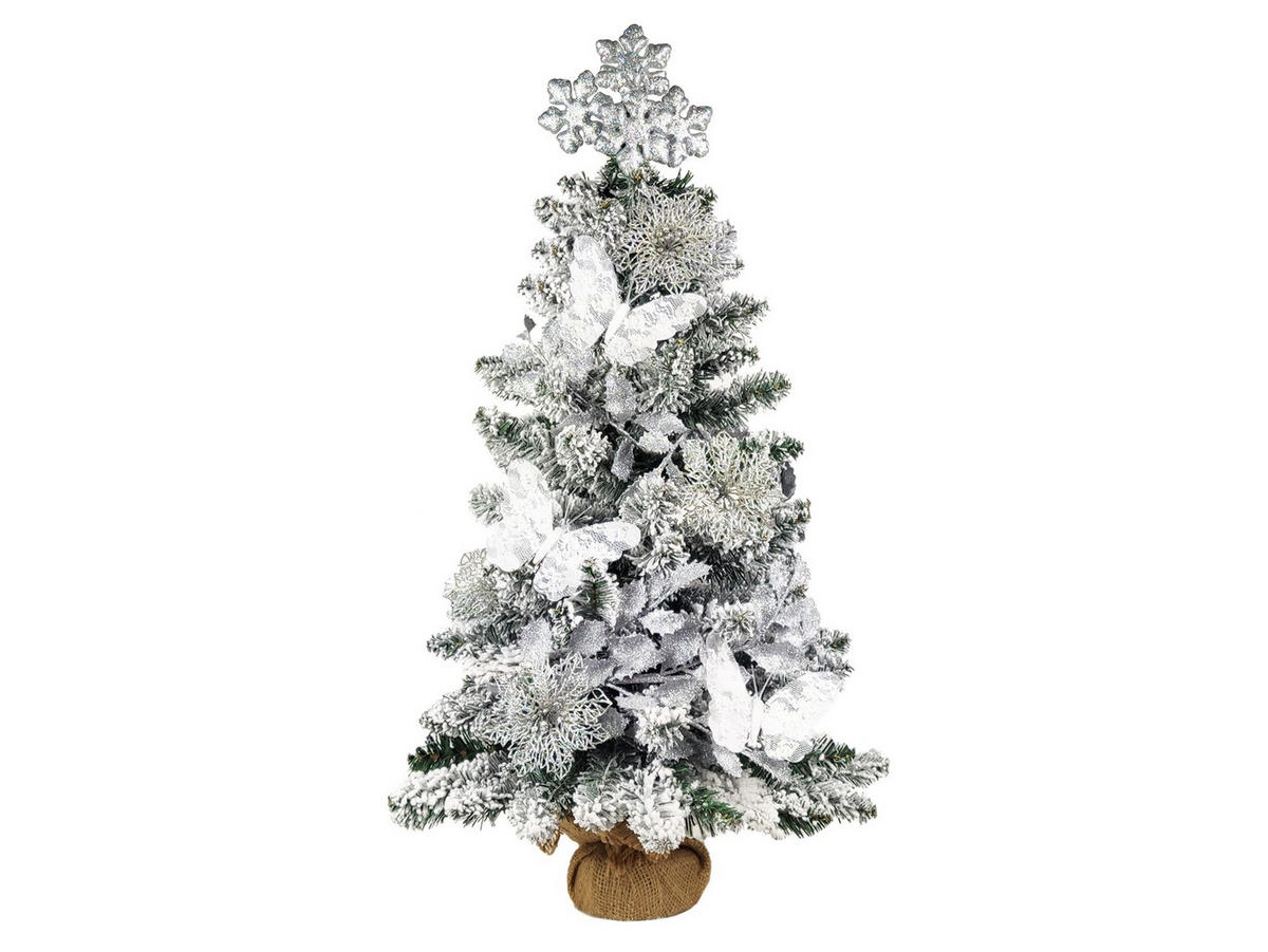 LAALU WEIHNACHTSBAUM geschmückt künstlich WEIHNACHTSKARTE 60 cm mit LED-BELEUCHTUNG IM TOPF - Silberfarben/Weiß, Kunststoff (60cm) - LAALU