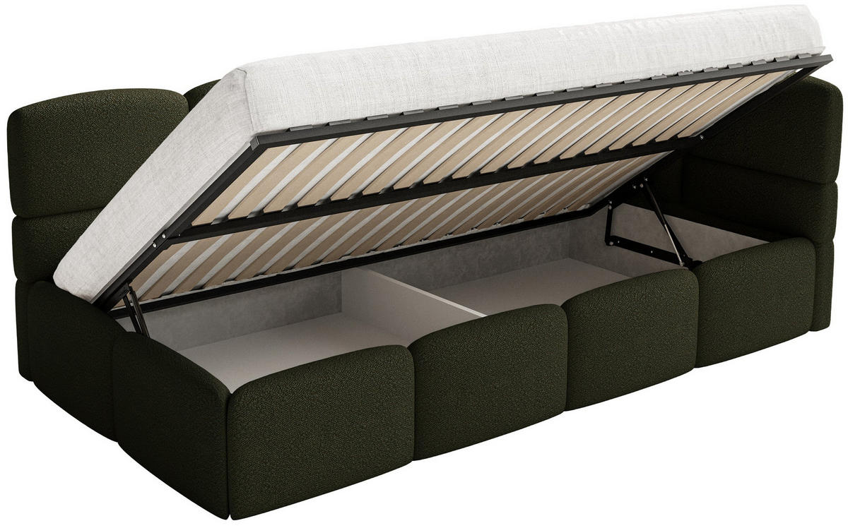 JUGENDBETT Cloudy Olivgrün 120 cm, Bouclé - Schwarz/Olivgrün, Kunststoff/Textil (120/200cm) - Selsey