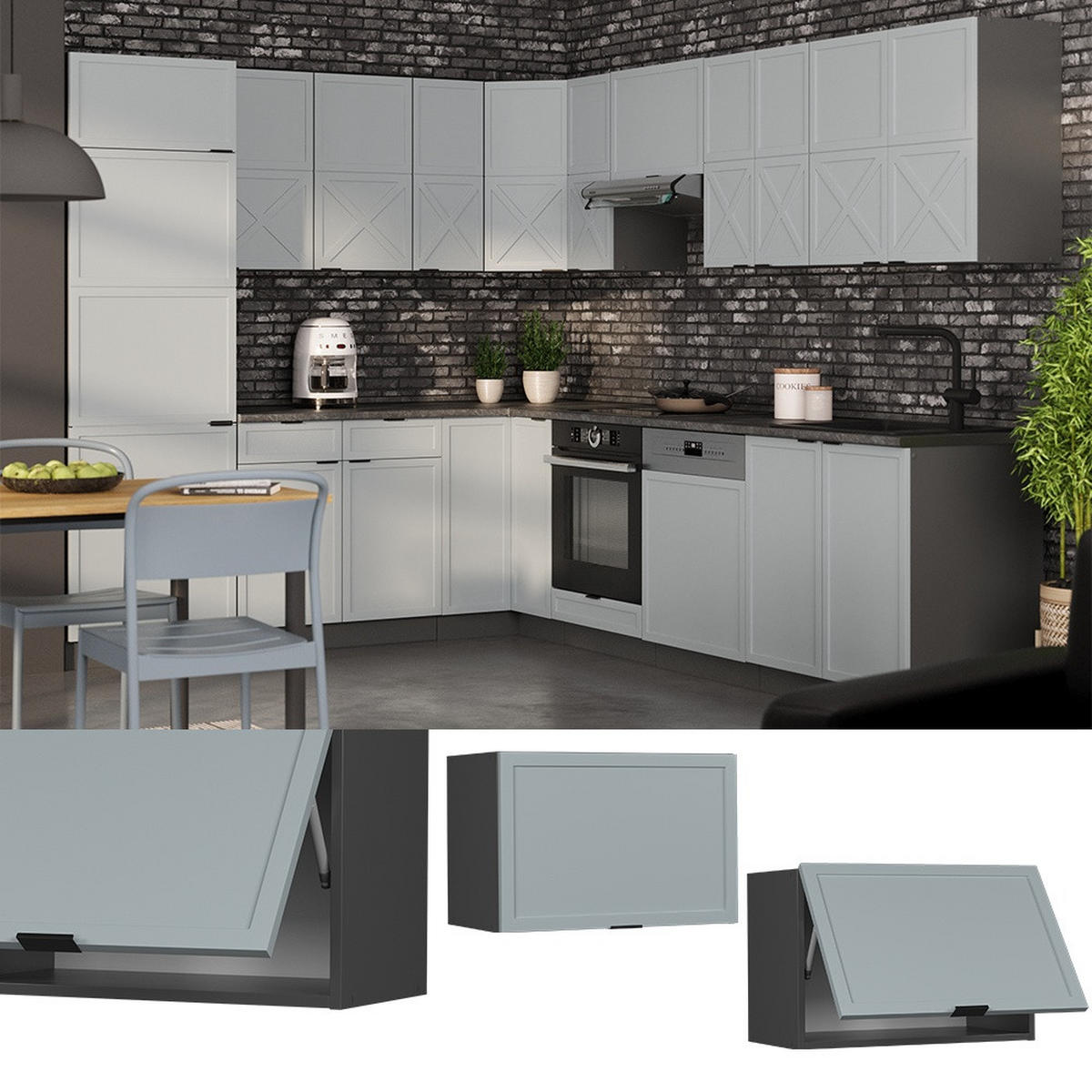 DULAP DE PERETE Fame-Line Albastru-gri deschis 60 cm Plat - albastru deschis/antracit, compozit lemnos (60/40/34.1cm) - Vicco