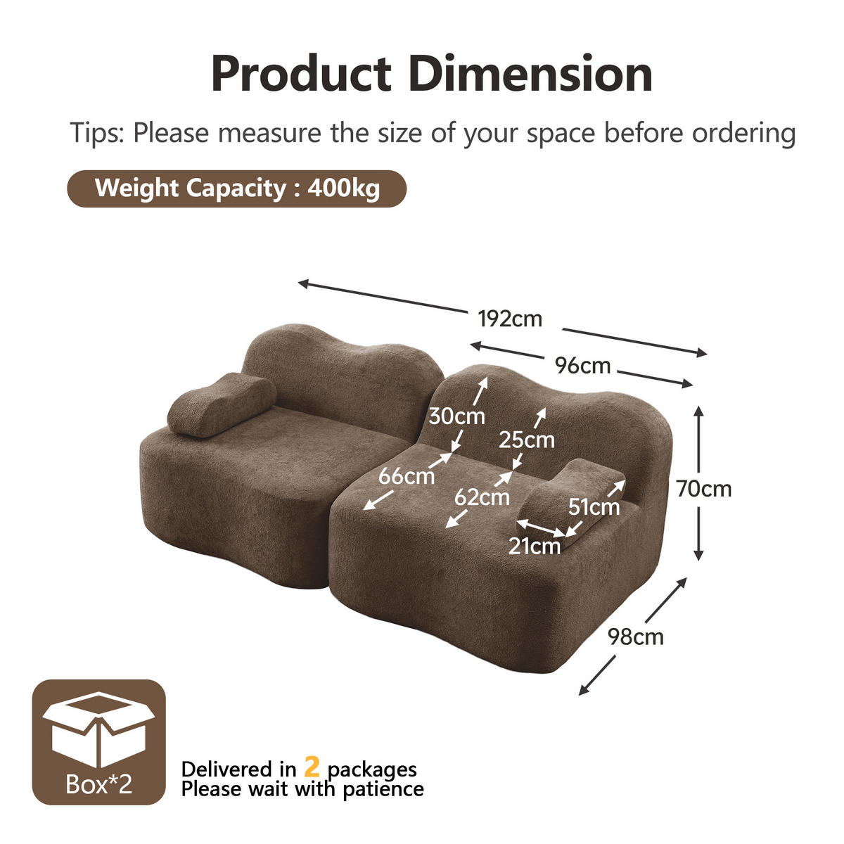 2-SITZER SOFA Samt Braun mit Armlehnenkissen - Braun, Textil (192/70/98cm) - WISHDOR