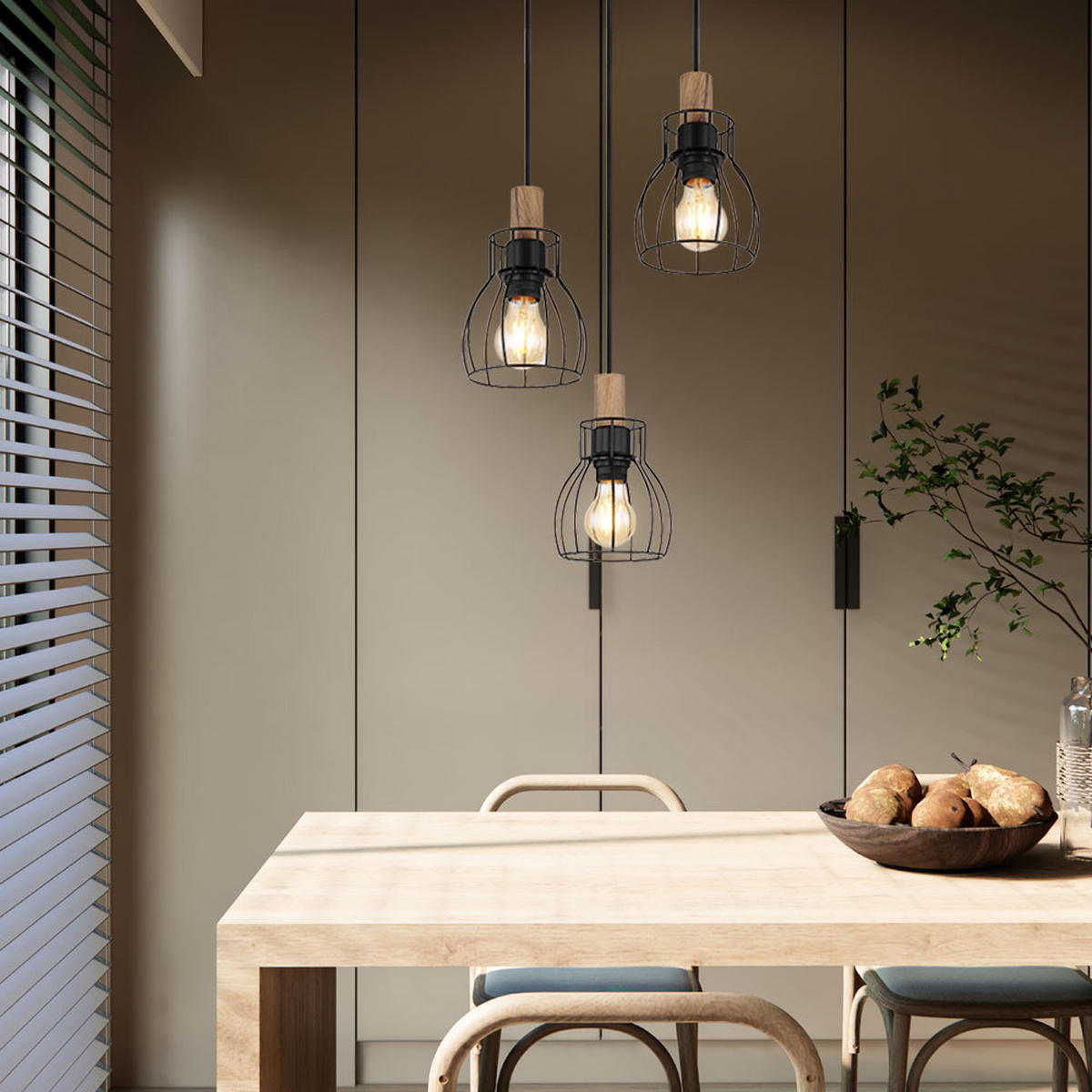 LED HÄNGELEUCHTE Metall Schwarz Holz - Schwarz, Holz (35.5/35.5/120cm) - Globo Lighting