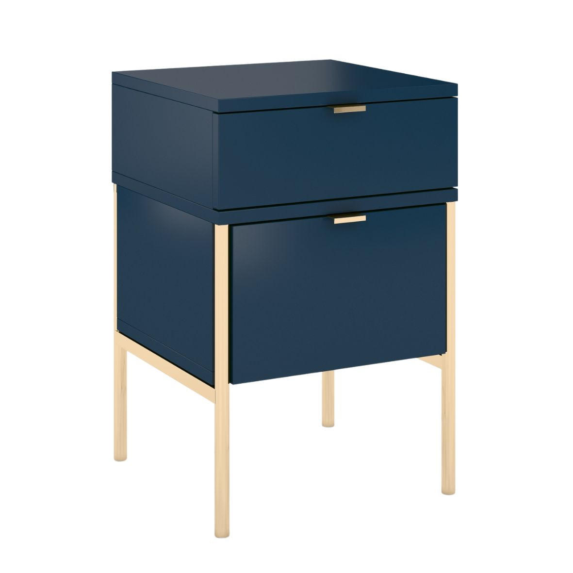 NACHTTISCH Polka, Marineblau, Goldene Details - Goldfarben/Dunkelblau, Holzwerkstoff/Metall (38/59/37cm) - Skandica