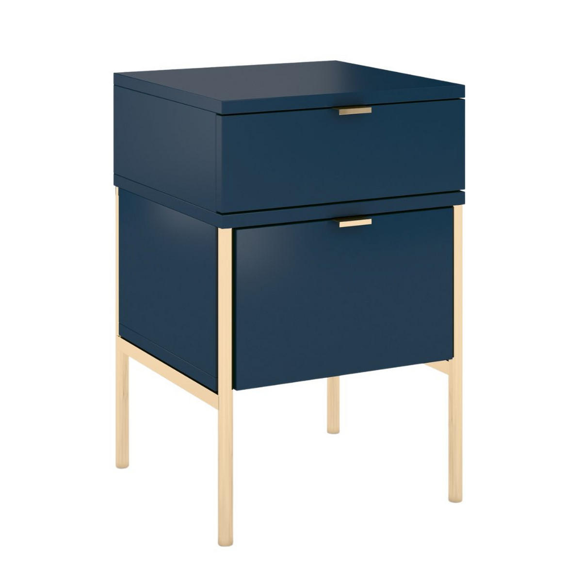 NACHTTISCH Polka, Marineblau, Goldene Details - Goldfarben/Dunkelblau, Holzwerkstoff/Metall (38/59/37cm) - Skandica