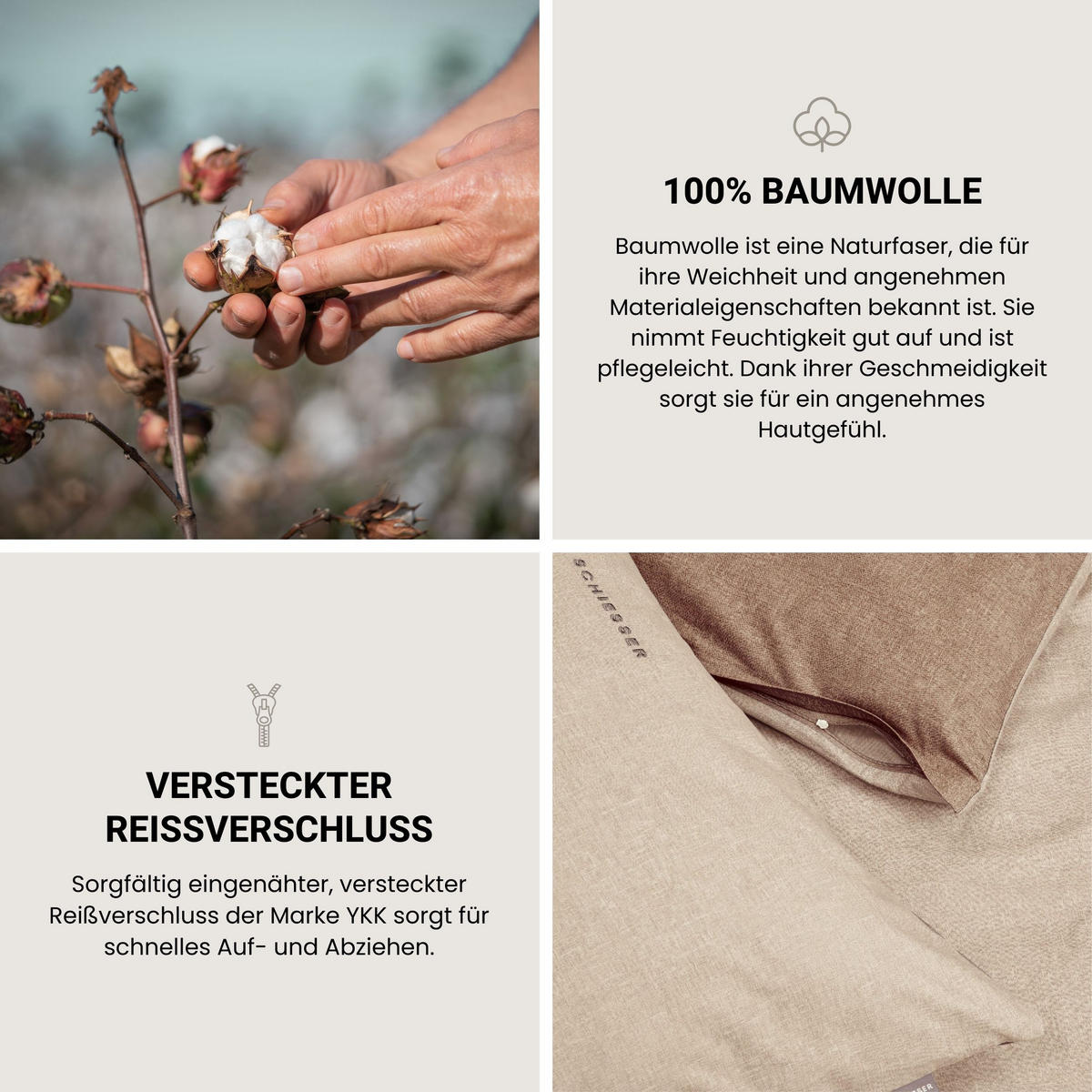 BETTWÄSCHESET Doubleface - Renforcé - 2-teilig - 135 x 200 cm - Sand - Sandfarben, Textil (135/200cm) - SCHIESSER