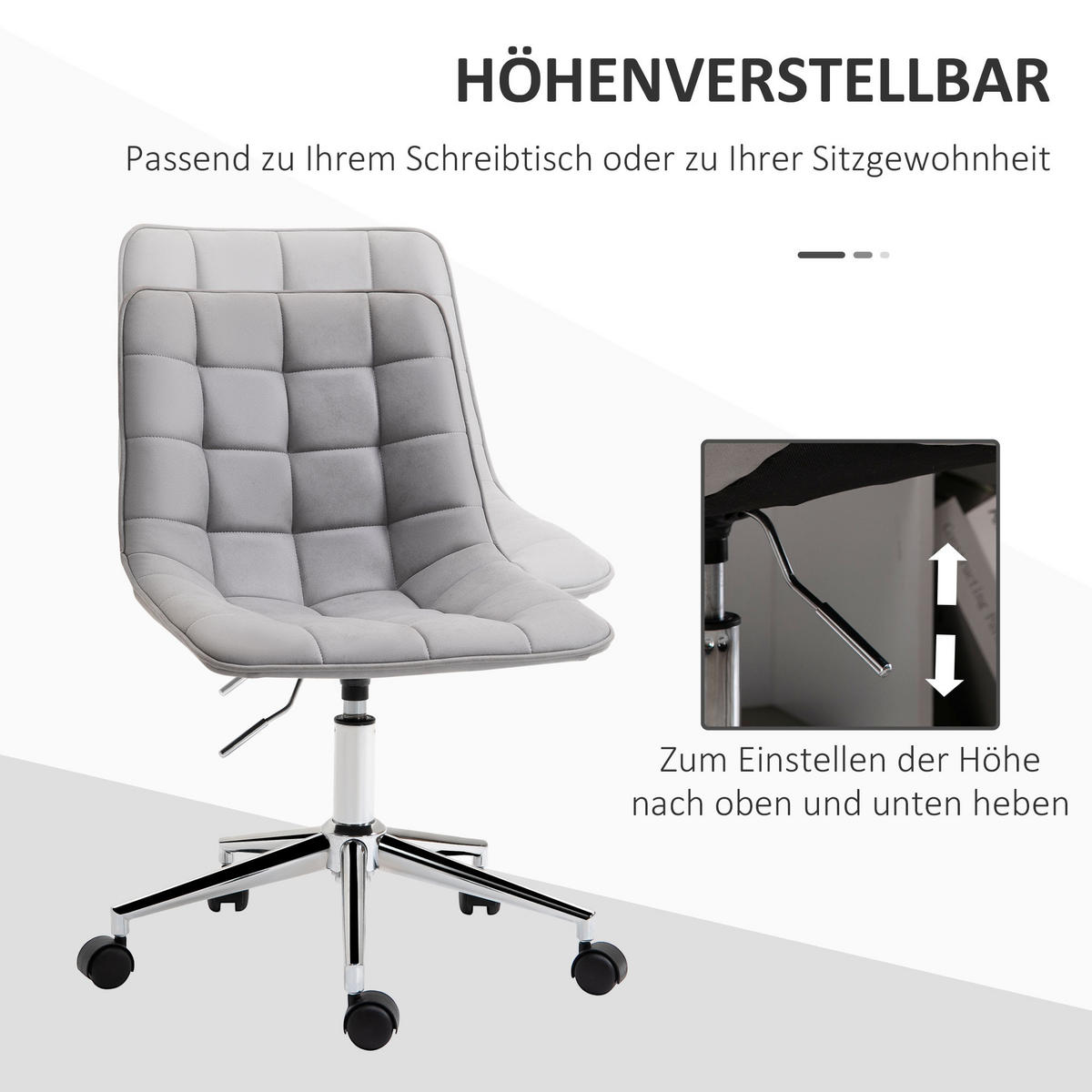 BÜROSTUHL Schreibtischstuhl höhenverstellbar 360° drehbar Mikrofaser Hellgrau - Hellgrau, Kunststoff (60/90/60cm) - Vinsetto