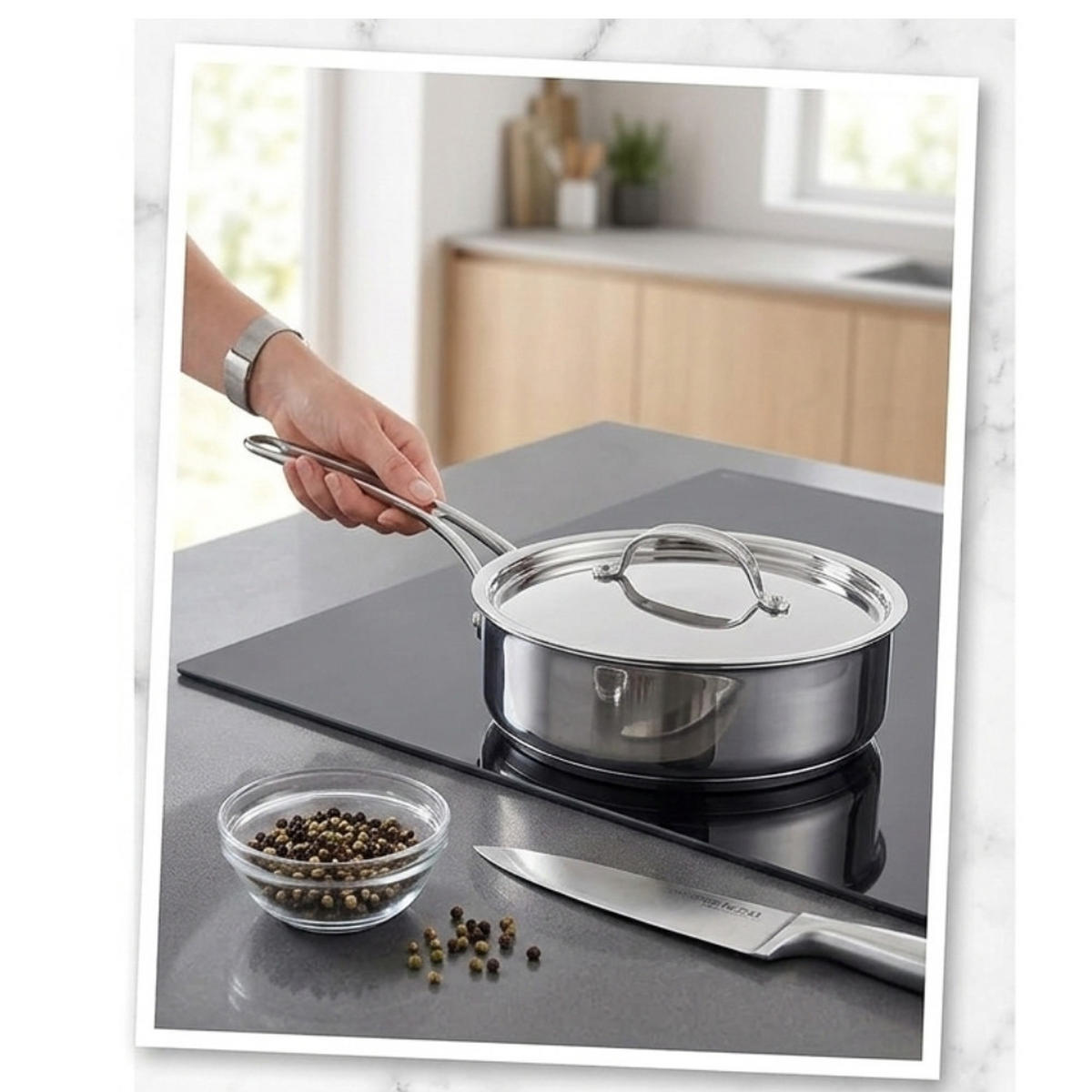 SCHMORPFANNE E3063234 Jamie Oliver Silber 24 cm Antihaft Induktion inkl. Metalldeckel - Silberfarben, Metall (24cm) - Tefal