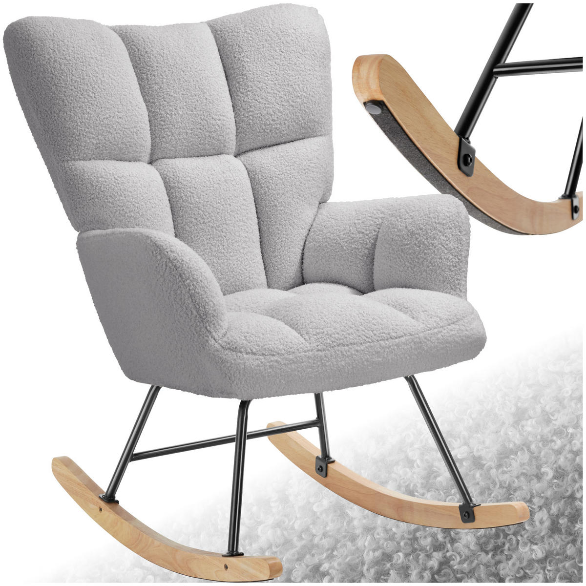 SCHAUKELSTUHL Torve,68 x 96 x 97 cm, Belastbarkeit 120 kg,Bouclé hellgrau - Hellgrau, Kunststoff (70/97/96cm) - tectake