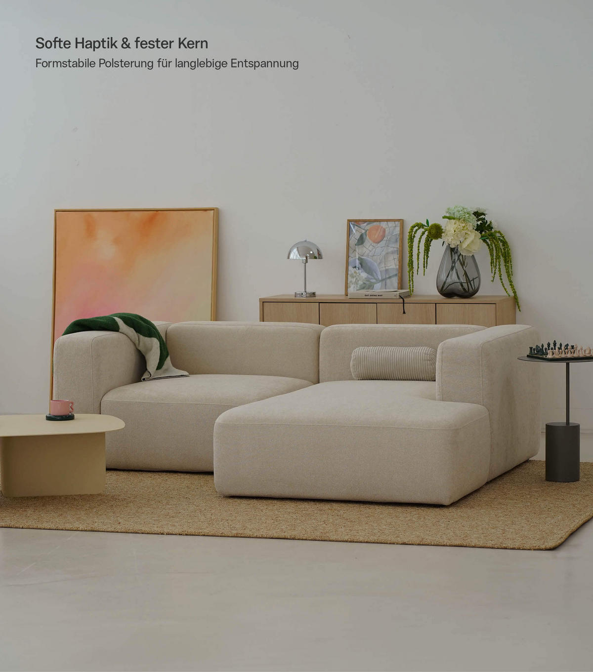 ECKSOFA modular Cubo 3-Sitzer - Beige, Textil (226/179cm) - Mokebo