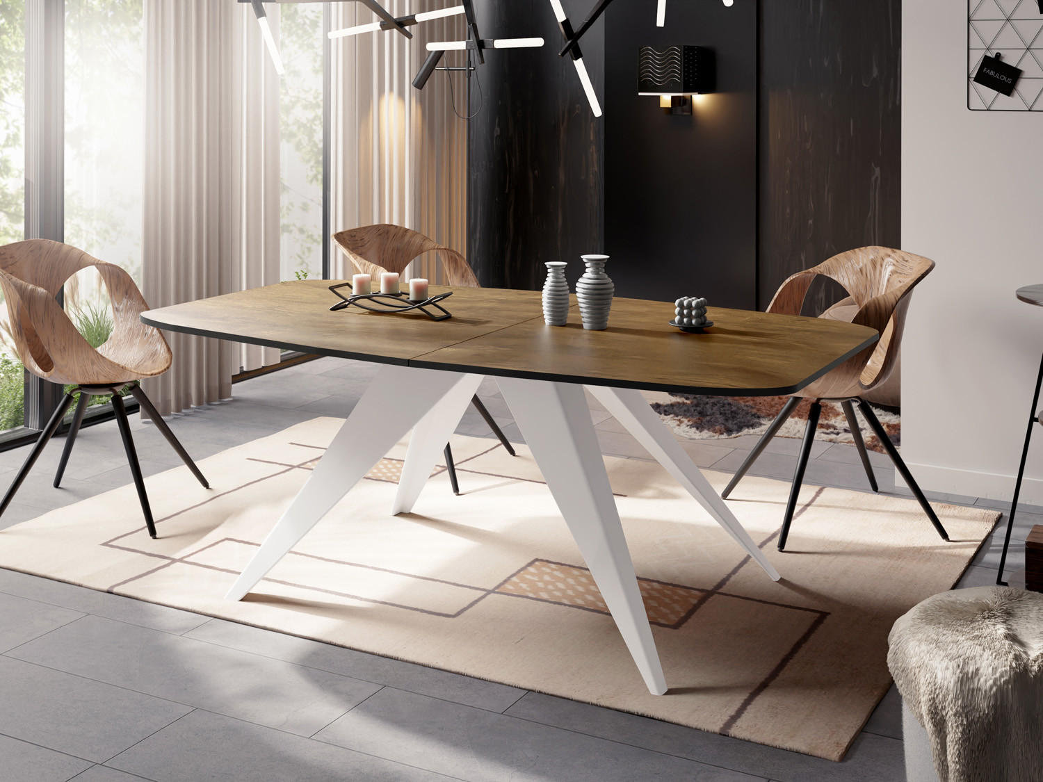 ESSTISCH Fatina rechteckig ausziehbar, Lefkas Eiche 180-218/90/76 cm - Alteiche/Weiß, Holzwerkstoff/Metall (180/90/76cm) - WFL GROUP