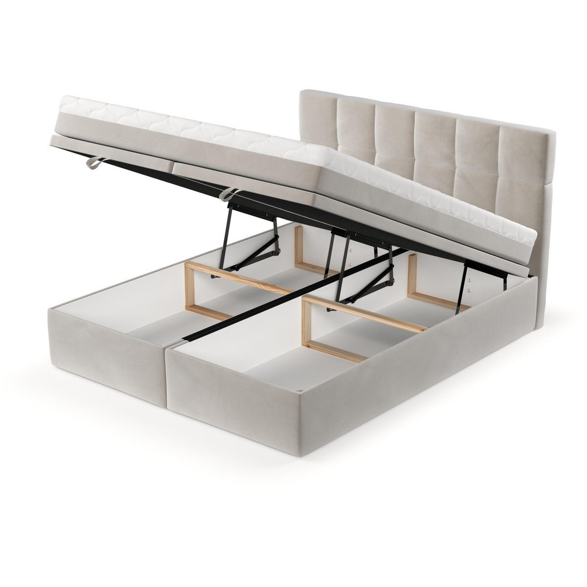 BOXBETT Elano 200/200 cm Hellbeige im Paros Stoff - Beige/Schwarz, Holz/Holzwerkstoff (200/200cm) - AltaBeds