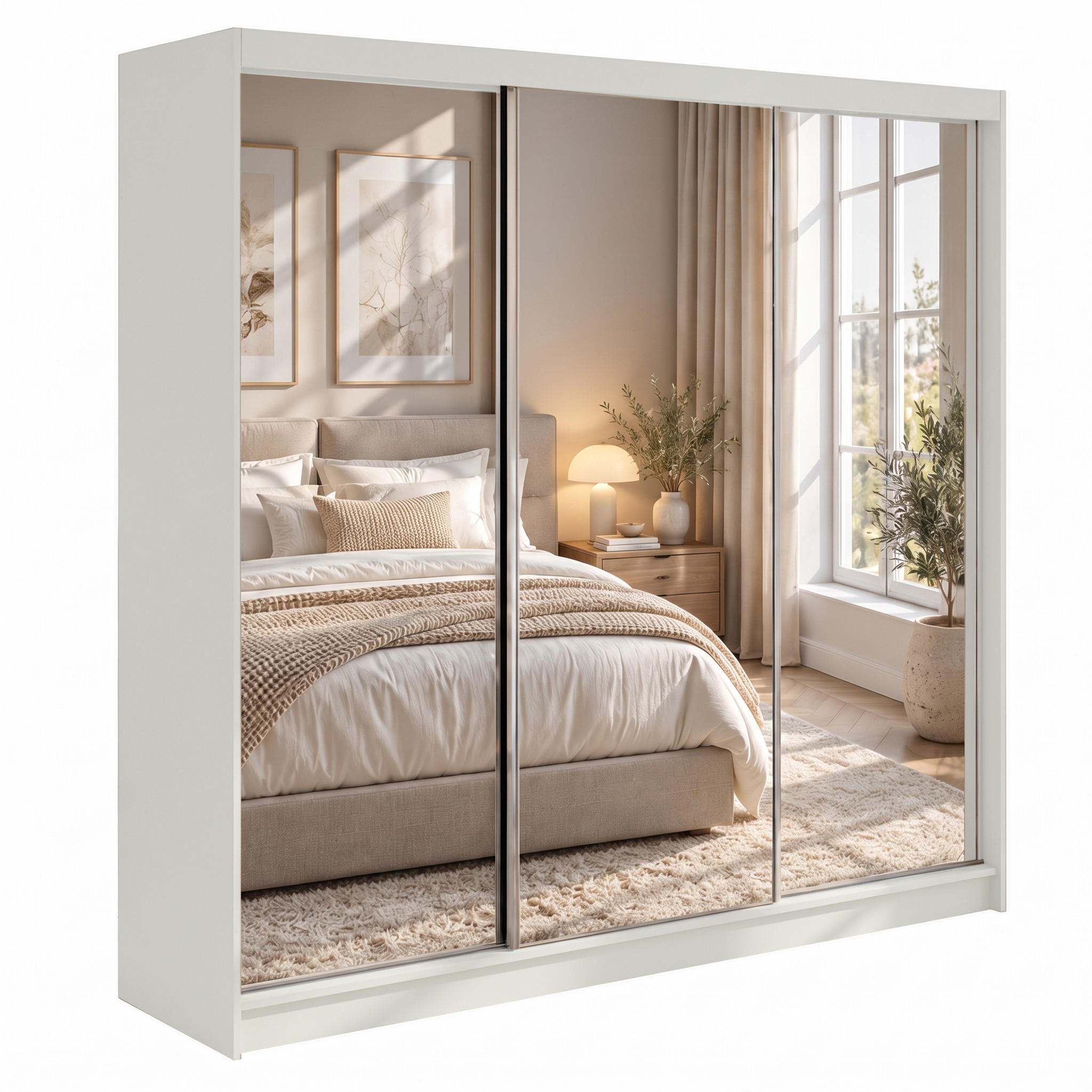 SCHWEBETÜRENSCHRANK Debra II 240/216/61 kaschmir mit Spiegel und Schubladen - Kaschmir, Holzwerkstoff (240/216/61cm) - Beautysofa