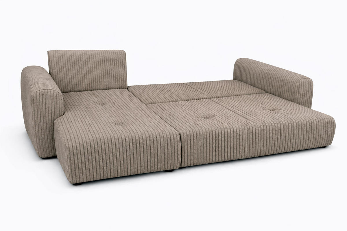 ECKSOFA Mit Schlaffunktion Und Bettkasten, Sofa L-Form Bingo L, Cordstoff Poso, Dunkelbeige, Links - Beige, Holz (250/142cm) - Kaiser Möbel