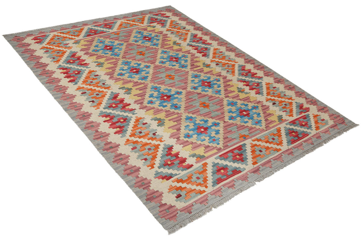 KELIM-TEPPICH handgewebt Gashgai Rosa 200/155 cm Schurwolle - Pink, Textil (155/200cm) - Looma