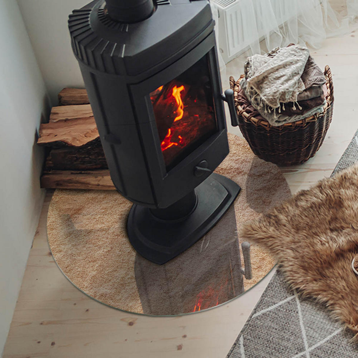 GLASPLATTE für Kamin Ø 70 cm Beige - Beige, Glas (70/70/0.4cm) - ArtPrintCave