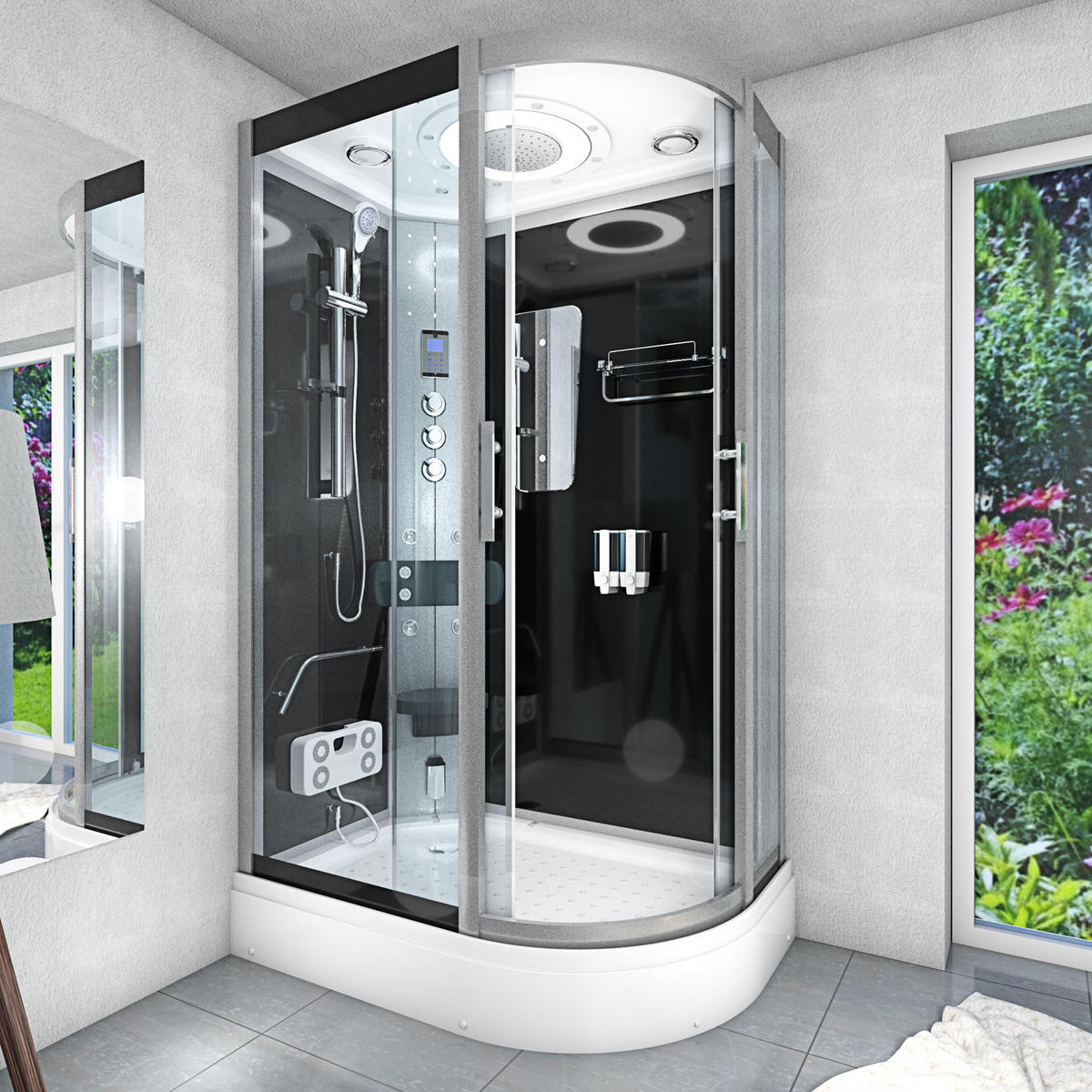 DUSCHE Duschkabine D60-73T1R-EC Schwarz 80x120 - Schwarz, Glas/Kunststoff (80/120/215cm) - AcquaVapore by Sandra Jentho