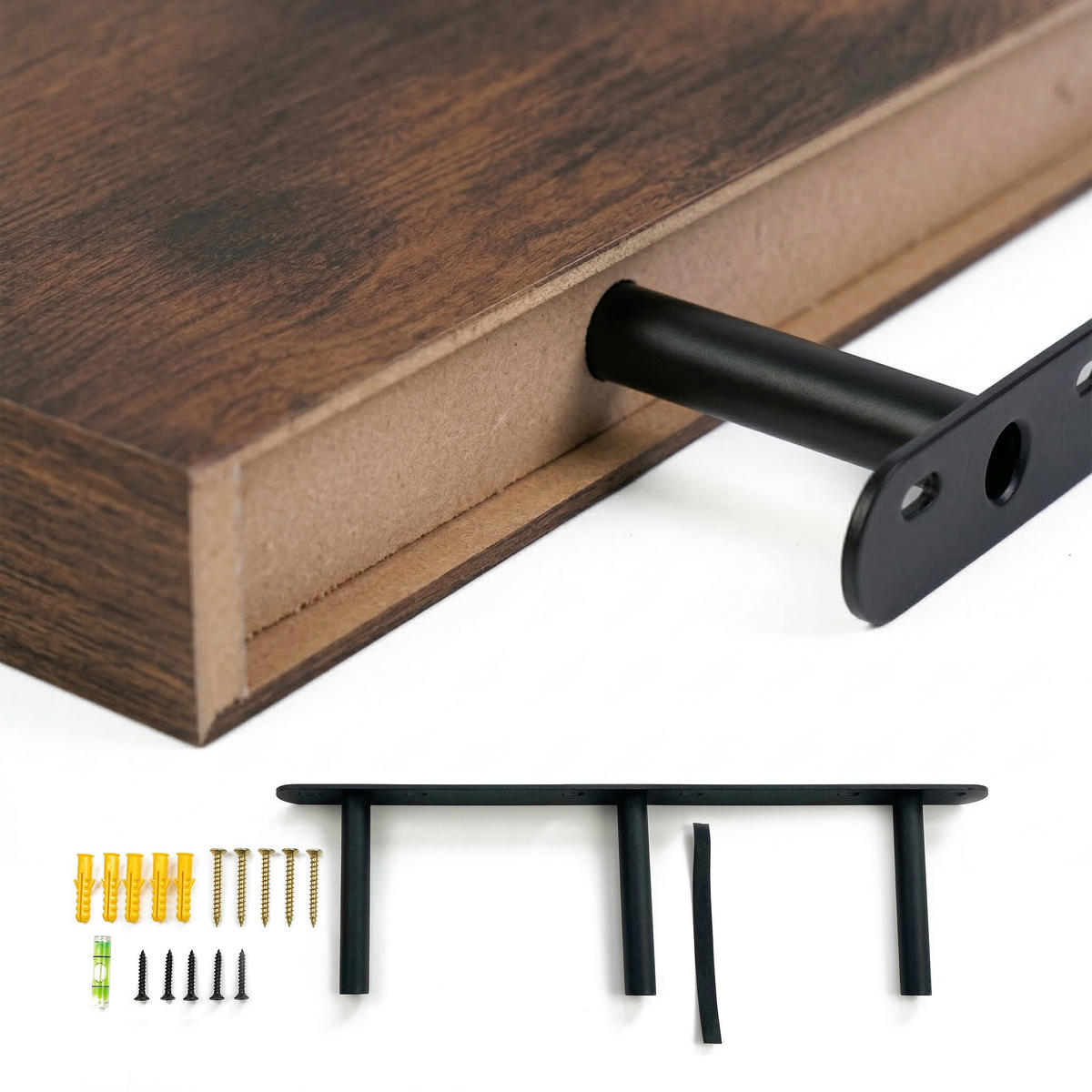 3XPOLICA - hnedá, kov/kompozitné drevo (80/4/23cm) - Relaxdays