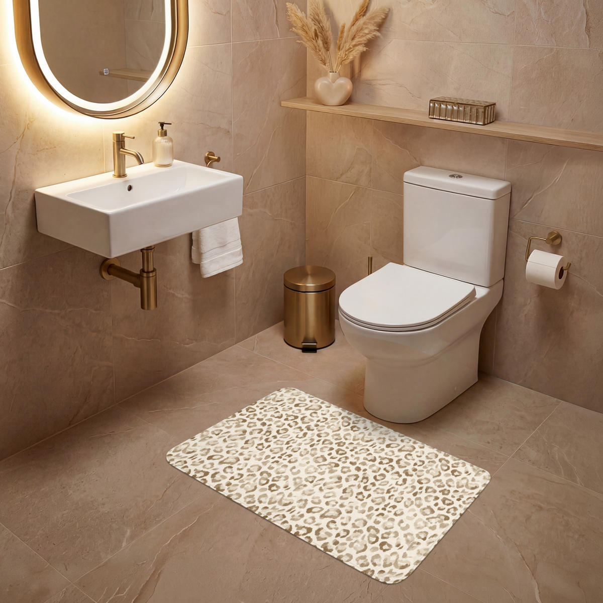 WC PŘEDLOŽKA Leopard - Classic - Béžová 80x50 cm - světle hnědá, textil/plast (80/1cm) - OnlyWow