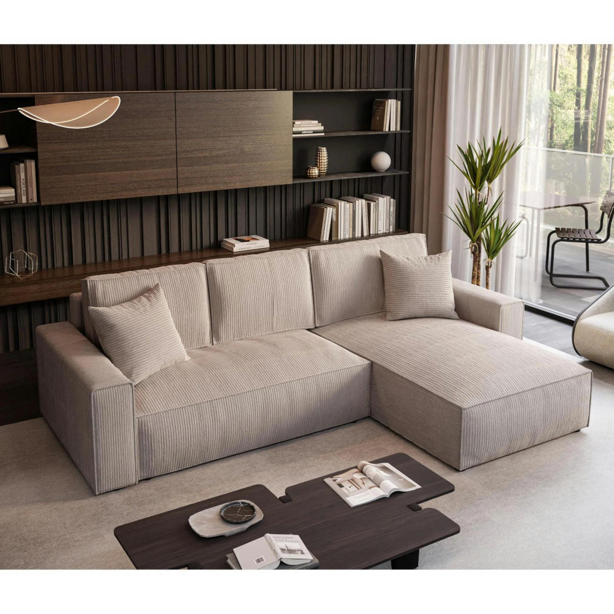 ECKSOFA Parys L beige - Beige/Schwarz, Kunststoff/Textil (290/185cm) - Beautysofa