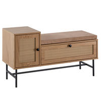 SCHUHBANK – Eiche-Dekor, 100x60x38 cm, Rattan-Elemente, gepolstert, mit Stauraum - Beige/Schwarz, Textil/Metall (100/60/38cm) - KADIMA DESIGN