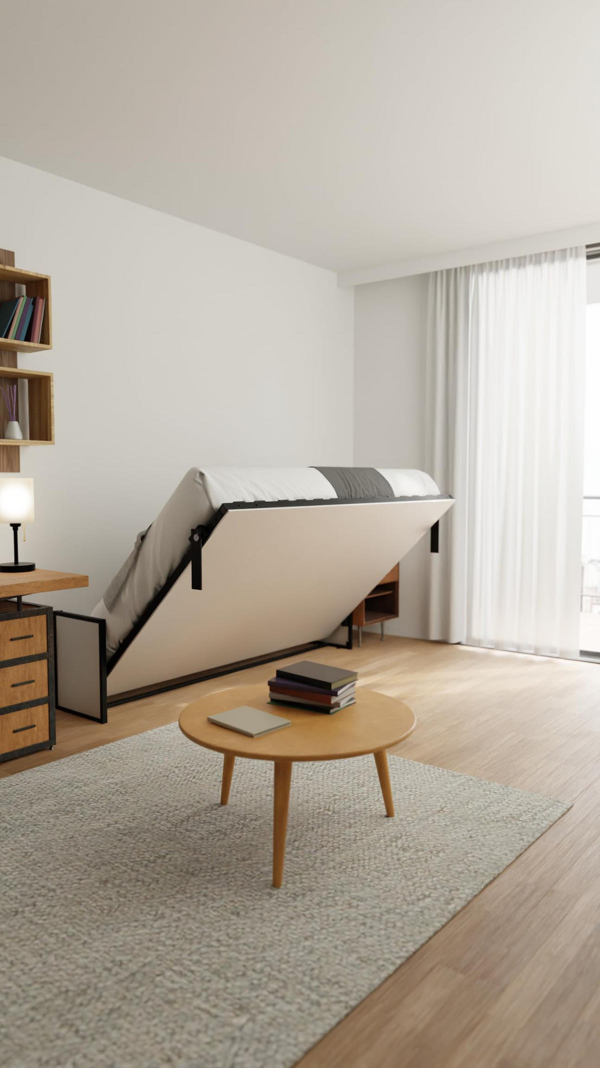 SCHRANKBETT Morphy Studio Modulares SizeFlex- und TypeFlex-System - 135x190, Horizontal - Schwarz, Metall (190/135cm) - WallBedKing