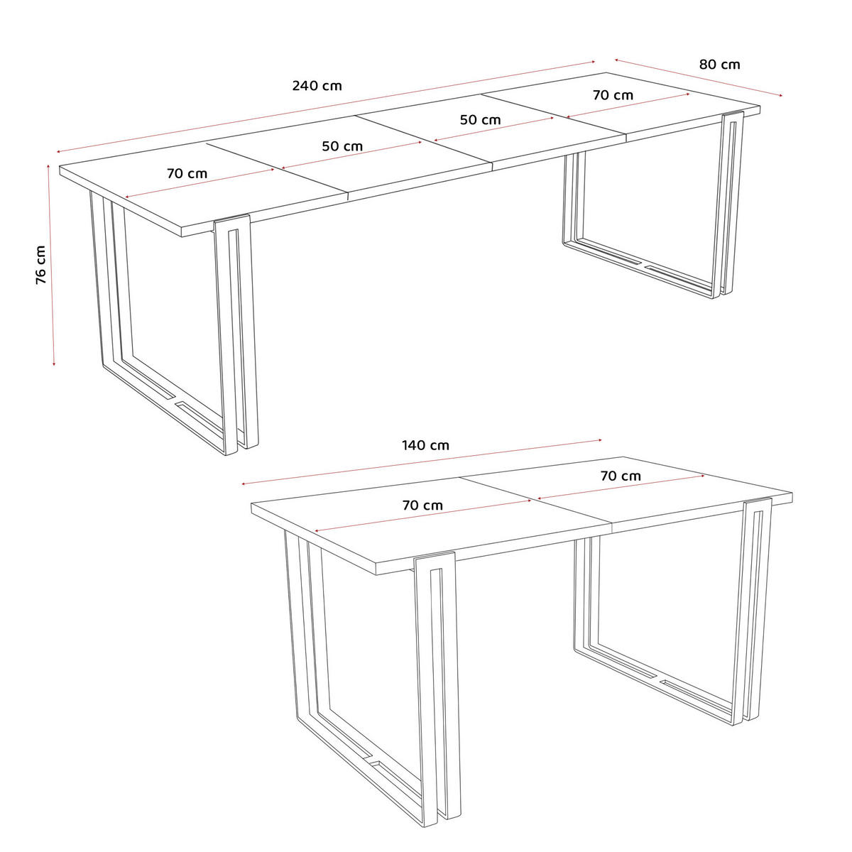 TISCH ausziehbar aus MDF, Weiß - Weiß, Holzwerkstoff (140/80/76cm) - Idohome