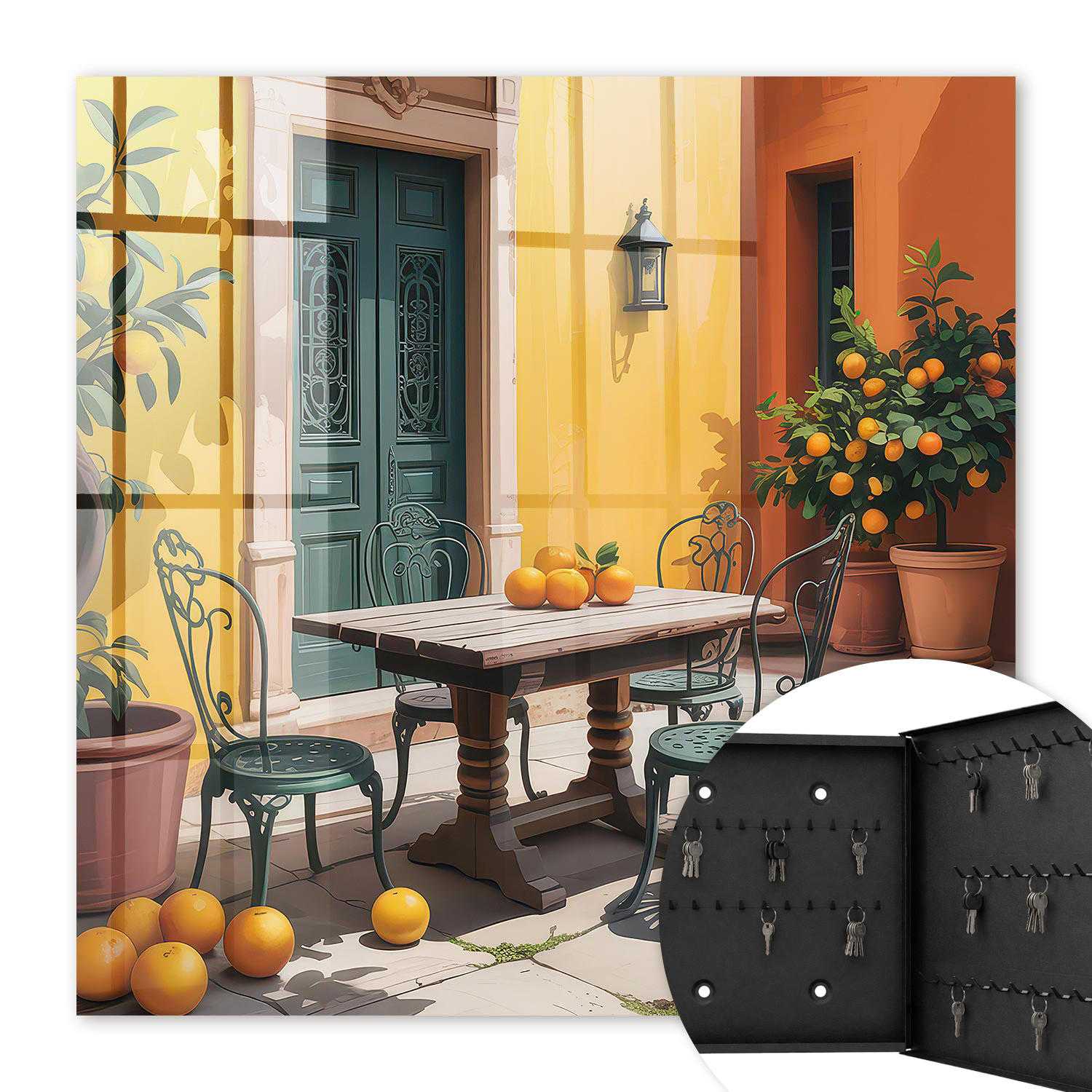 SCHLÜSSELBOX Schwarz 30x30 cm- Türöffnung nach rechts - Sonnige Terrasse - Gelb, Metall (30/30/5cm) - TULUP