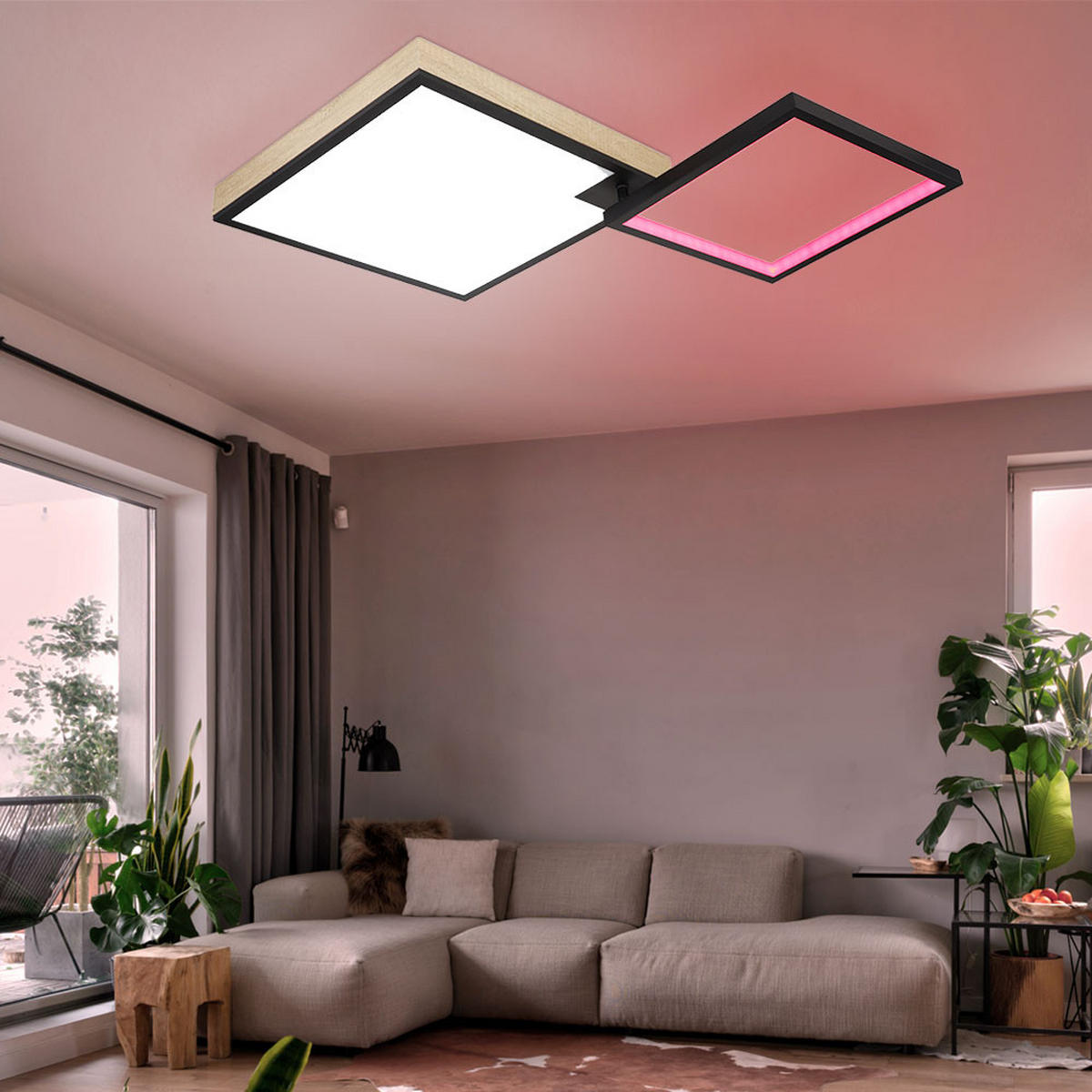 LED DECKENLEUCHTE Jacky Schwarz Holzoptik - Schwarz, Metall (85.5/55/10cm) - Globo Lighting